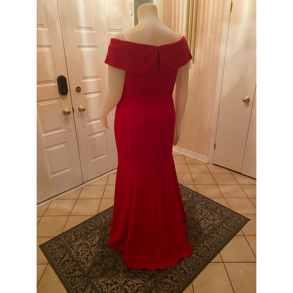 Off Shoulder High Slit Plus Size Red Evening Gown - Picture 3 of 4